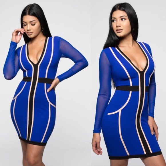 ❗️LAST ONE ❗️Blue long sleeve bodycon dress - Picture 3 of 5